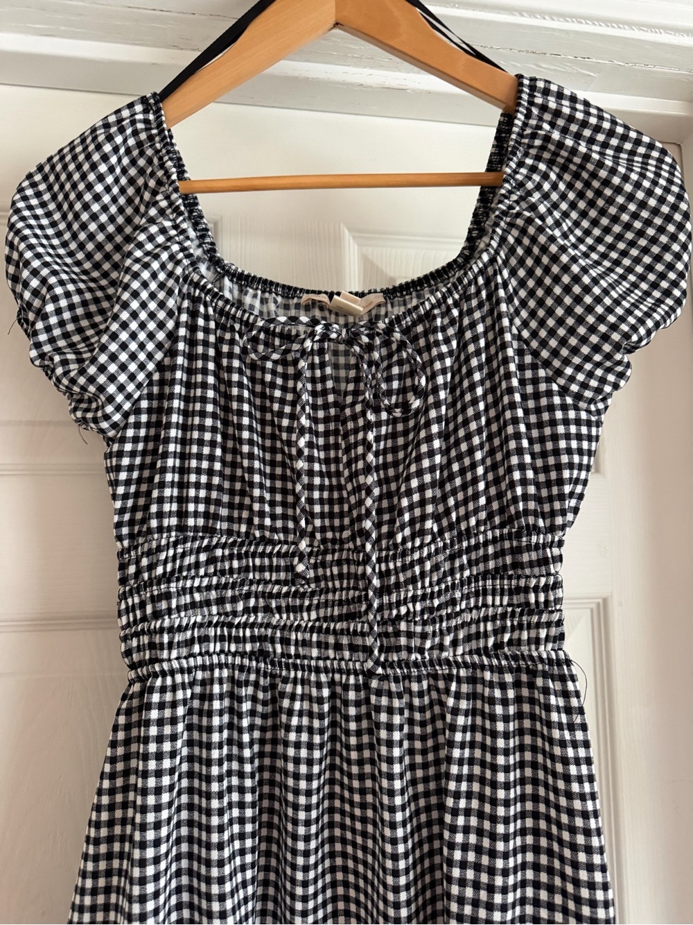 Monteau Black and White Gingham Midi Dress with Smocked Waist - Picture 2 of 3